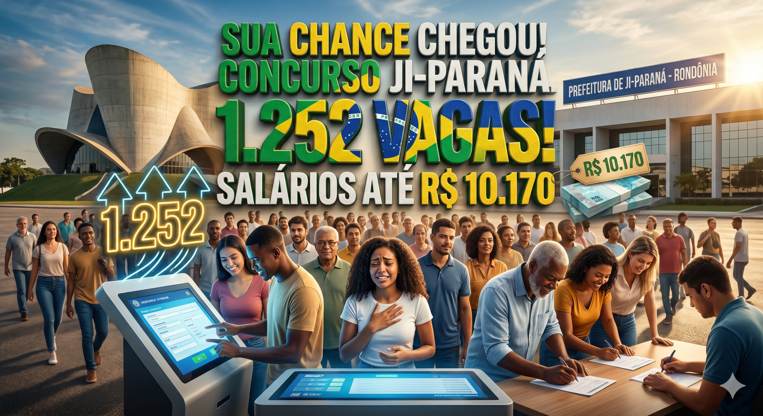 Ji-Paraná – concurso com 1.252 vagas e até R$ 10 mil de salário