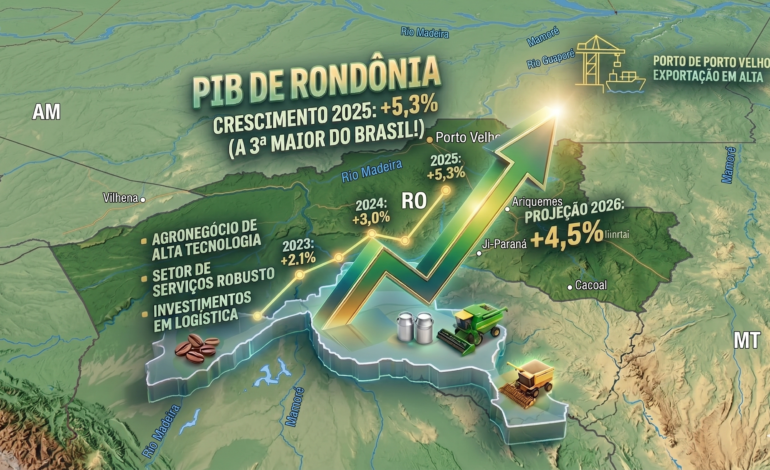 PIB de Rondônia cresce 5,3% em 2025 e projeta nova alta histórica para 2026.