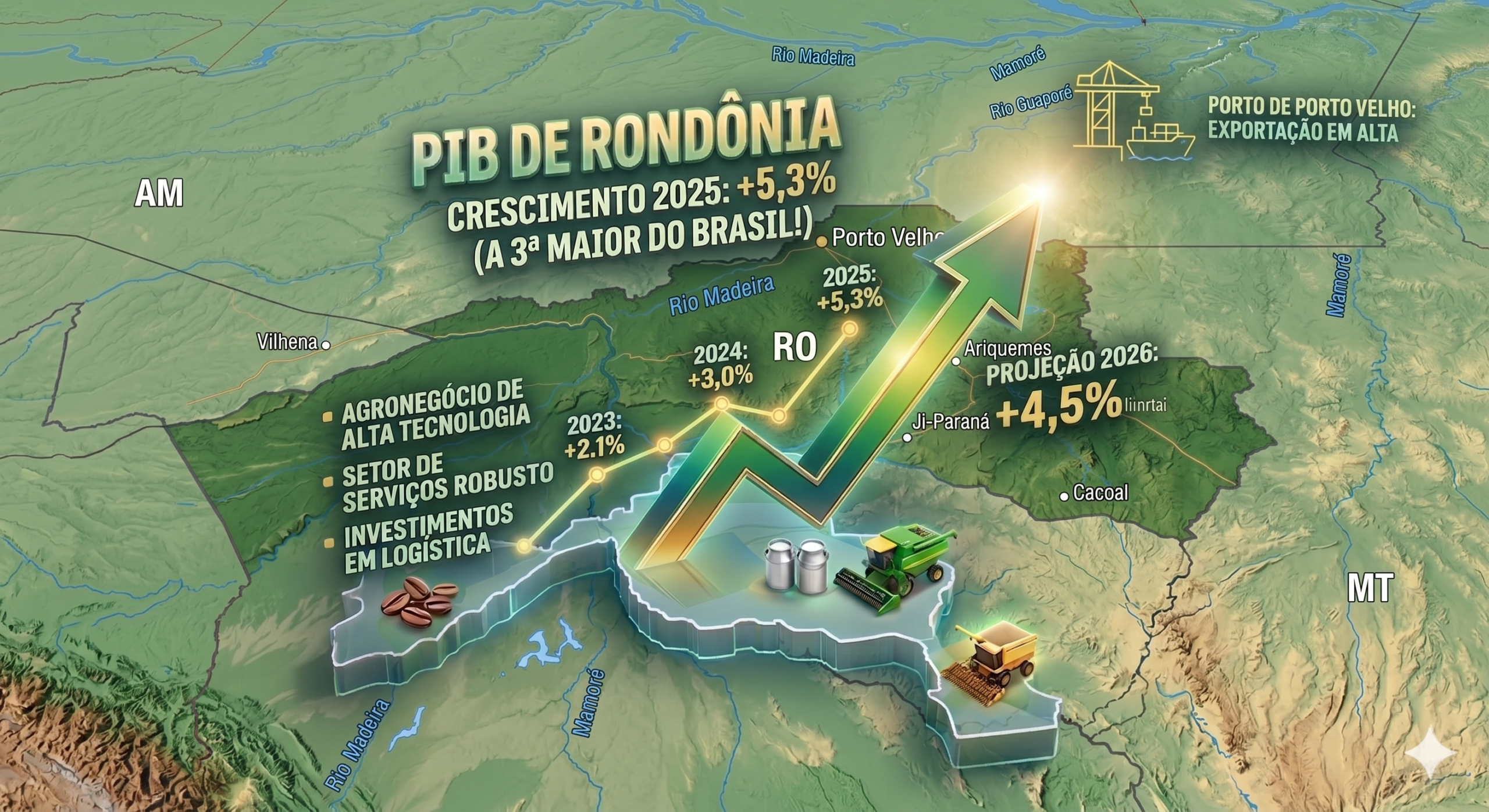 PIB de Rondônia cresce 5,3% em 2025 e projeta nova alta histórica para 2026.